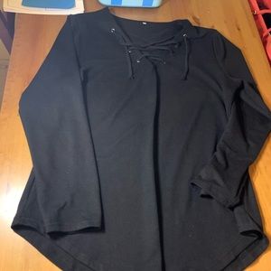 Black Long-Sleeved Top with Criss-Cross Strings